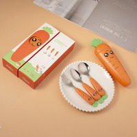 Ensemble de couverts pour enfants, design manche radis, acier inoxydable 304, 3 pièces avec boîte cadeau