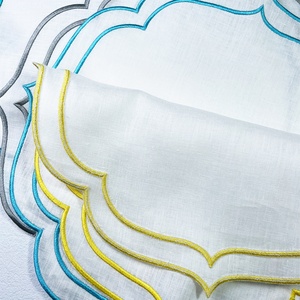 Handmade <b>Linen</b> Napkins Wedding with Embroidered Edge <b>Table</b> <b>Cloth</b> <b>Linen</b> Scalloped <b>Linen</b> Napkins Eco Friendly French Luxury Flax - Product Image 2