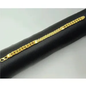 Bracelet de luxe en or pour homme, chaîne double maille cubaine avec panneau central texturé, accessoire de mode - Product Image 1