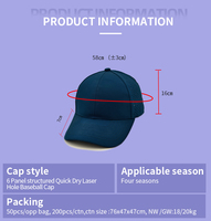 Sombrero de malla deportiva de golf de poliéster estructurado con logotipo personalizado del fabricante, gorra de béisbol en blanco perforada con agujero cortado con láser