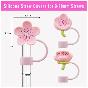 Dễ Thương Hoa 10mm Silicone tái sử dụng 40oz cup Tumbler drinkware hoa anh đào màu hồng hoa rơm quyến rũ Bìa Topper bán buôn - Product Image 3