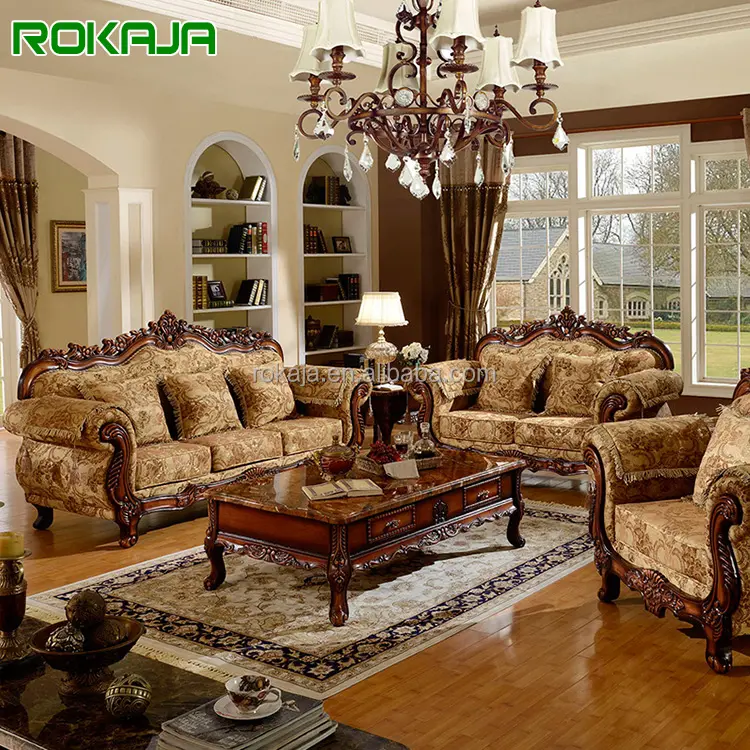 Antique Solid Wooden Sofa Set 7 Seater Luxury Lounge Sofa Classic Arab Middle East European Style 1 2 3 Sofa Combination