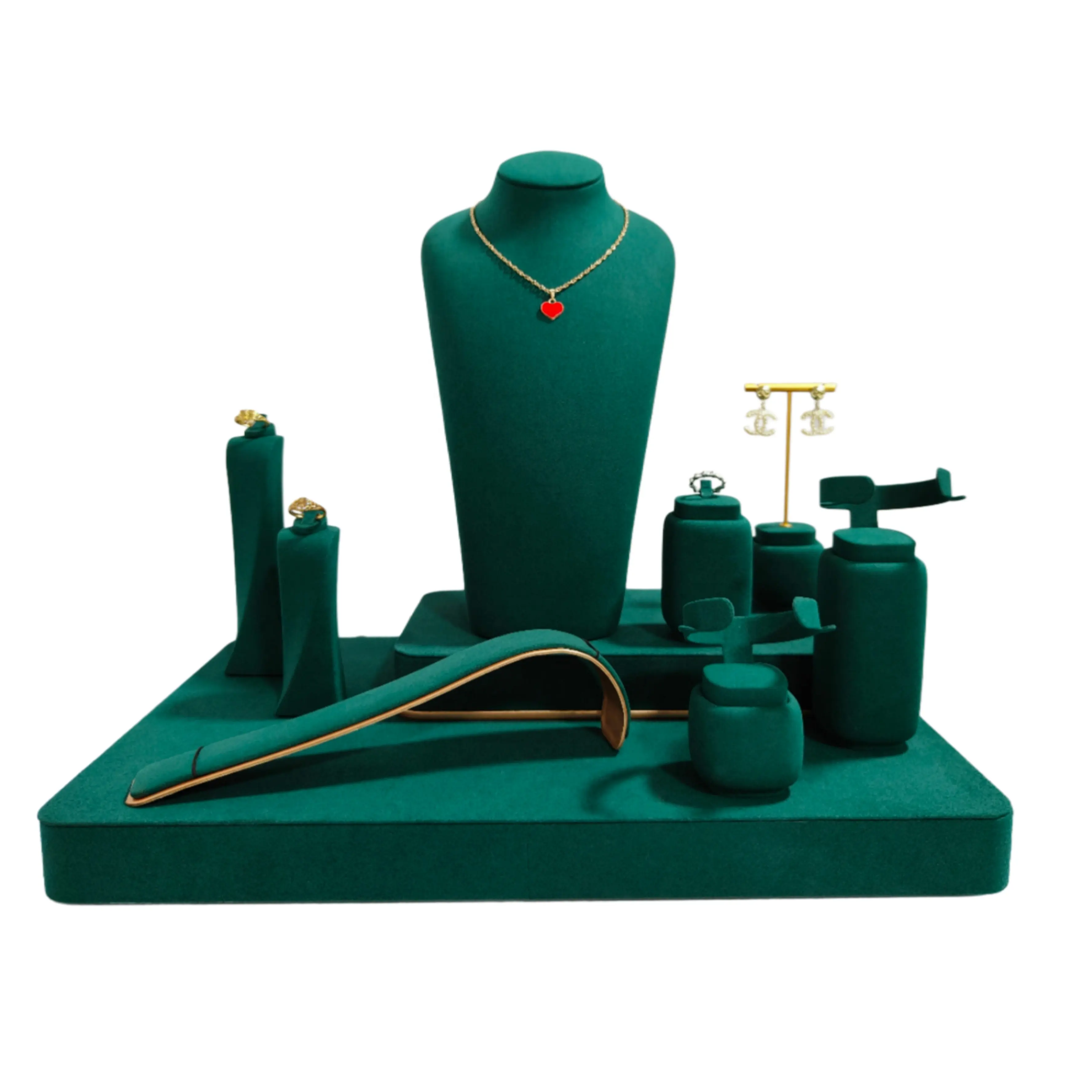 MEIMAN professional jewelry display stand luxury green microfiber jewelry display props custom jewelry stand display set