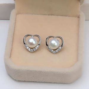 Boucles d'oreilles en argent S925 en forme de cœur avec perle, accessoires de bijoux personnalisés DIY, 5,5-6,5, porte-accessoires vide - Product Image 3