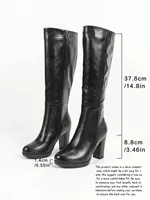 Individuelles Logo Damen Overknee-Plateaustiefel Stretch Schwarz Oberschenkelhohe Stiefel mit Blockabsatz PU-Leder Seitenreißverschluss Großhandel