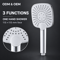 Pommeau de douche portatif ABS à 3 fonctions 115 x 115 mm avec buses en silicone Y10059