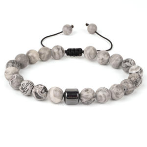 Bracelet en cordon tressé rétro bohème - Perles en pierre naturelle œil <span class=keywords><strong>de</strong></span> <span class=keywords><strong>tigre</strong></span> <span class=keywords><strong>mat</strong></span>, roche volcanique, pin blanc - Product Image 4