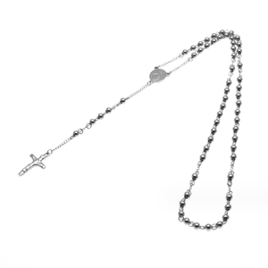 Collier <span class=keywords><strong>chapelet</strong></span> en perles de 6mm pour hommes Collier <span class=keywords><strong>chapelet</strong></span> en acier inoxydable hip hop religieux chrétien Vierge Marie Jésus sur croix - Product Image 5