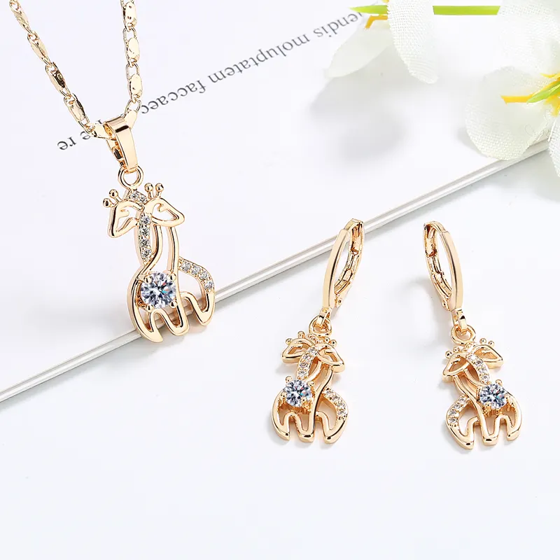 Hd Luxus Hochwertiges Kupfer 18 Karat vergoldet Zirkon Zubehör 3 Stück Damen Schmuck Sets Strass Kristall