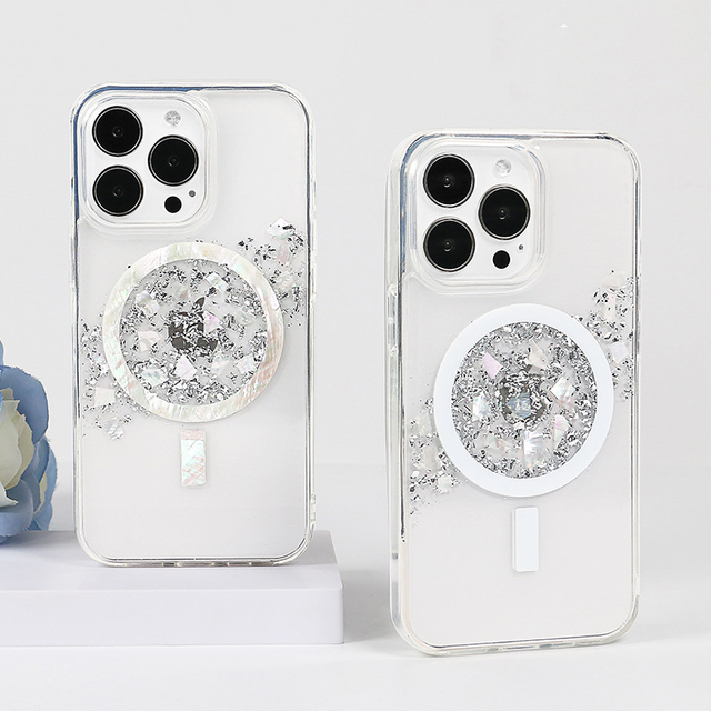 Fashion Luxury Electroplate Sparkle Bling Clear Shell Wireless Charging Magnetic Shockproof Waterproof Mobile Phone Case for