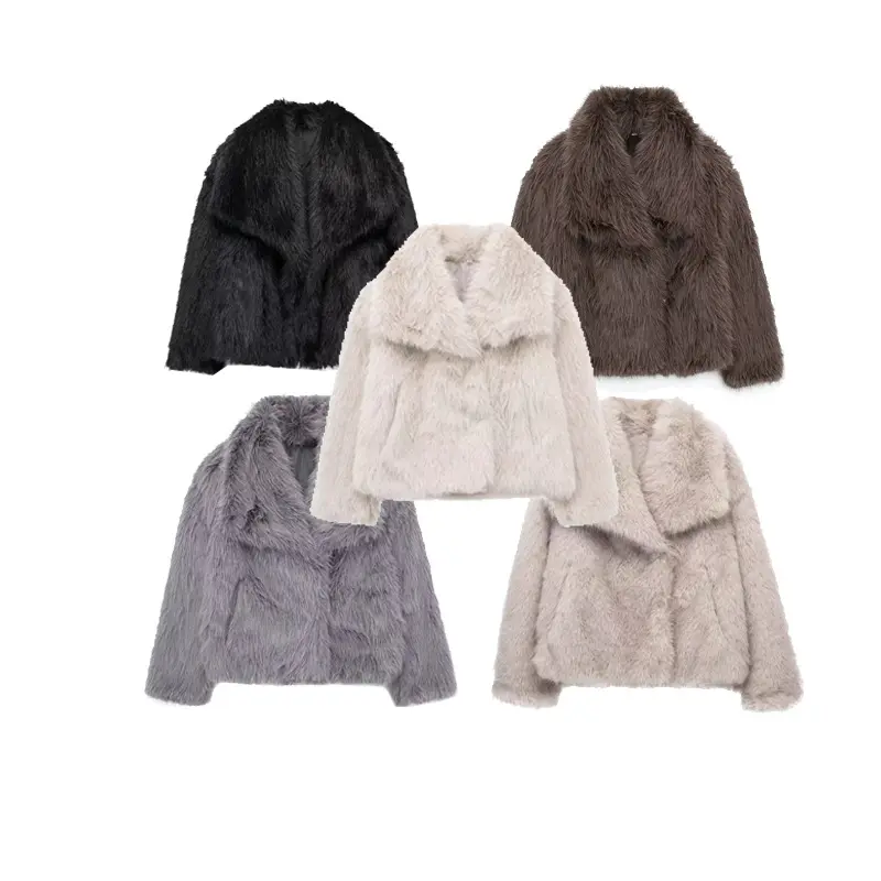 Peluş kış yapay kürk etkisi uzun kollu bluz kadınlar için kadın ceketler ceket