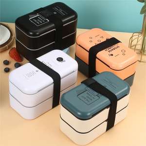 Lonchera Ecológica <span class=keywords><strong>de</strong></span> Plástico Portátil con Diseño <span class=keywords><strong>de</strong></span> Cubiertos Integrados, Contenedor <span class=keywords><strong>de</strong></span> Alimentos <span class=keywords><strong>de</strong></span> 2 Niveles, Lonchera Bento - Product Image 3