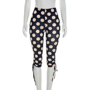 <span class=keywords><strong>Pantalon</strong></span> Capri moulant pour <span class=keywords><strong>femme</strong></span> à imprimé pois, avec cordon de serrage et patchwork - Product Image 6