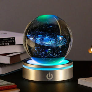 2025 all'ingrosso 3d sfera di cristallo luce Led sfera di cristallo luce notturna con Base in argento per la decorazione della casa e dare via - Product Image 4