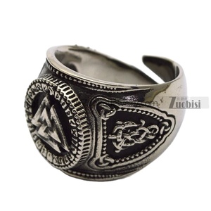Anillo de sello de guerreros nórdicos Vintage, símbolo de Odín grabado, racimo redondo de acero inoxidable con joyería vikinga chapada en oro - Product Image 2