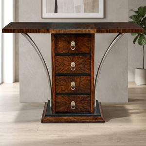 Modern <b>Solid</b> <b>Wood</b> Dining <b>Table</b> with Metal Legs Four Drawers Rectangle Design Stable 4-Seater Home Furniture - Product Image 4