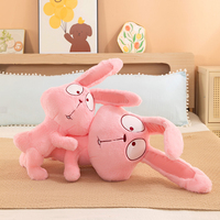 Peluche Lapin Rose Brodé Amusant, Coussin Long Réconfortant, Oreiller de Sommeil à Serrer entre les Jambes, Mignonne Poupée de Dessin Animé, Cadeau d'Anniversaire Unisexe en Polyester