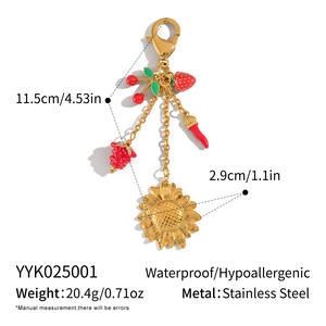 <span class=keywords><strong>Tarte</strong></span> aux fruits <span class=keywords><strong>à</strong></span> la mode avec porte-clés en acier inoxydable dégoulinant d'huile en céramique de fraise, plaqué or 18 carats, personnalisé - Product Image 5