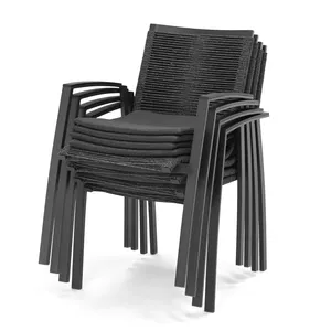 Patio Aluminium Seilsessel mit wasserdichtem Kissen Outdoor-Sessel Metall Gartenmöbel Hotel Einzensessel Restaurantstühle