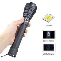 Lampe de poche tactique à lumière led, rechargeable, torche imperméable, ampoule, xhp 90, torche