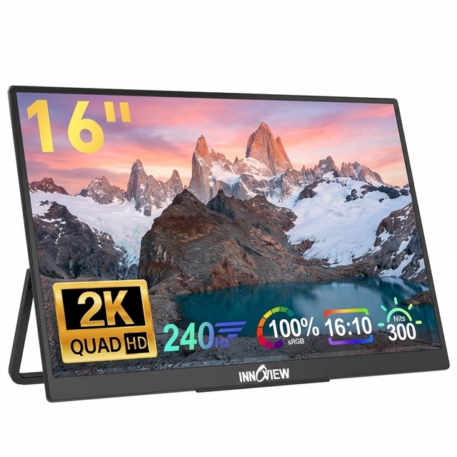 16 Inch Flat Portable IPS Monitor 2560X1600 240Hz With USB Type C HDMI for Laptop Mac Smartphone PS5 Switch Xbox