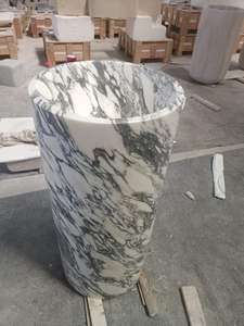 Lavabo a <span class=keywords><strong>colonna</strong></span> italiana in marmo bianco di lusso Arabescato, ideale per il Design del <span class=keywords><strong>bagno</strong></span> di fascia alta - Product Image 3