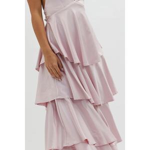 Customized New Hot Selling <b>Women's</b> Clothing <b>Light</b> <b>Blue</b> Sleeveless V-neck Tie Back Tiered Maxi <b>Dresses</b> Summer Sexy Chiffon <b>Dress</b> - Product Image 3