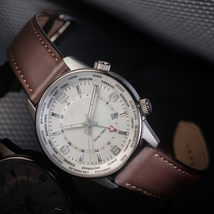 Montre pour homme en acier inoxydable avec double fuseau horaire, cristaux minéraux et mouvement à quartz, pour les villes du <span class=keywords><strong>monde</strong></span> entier - Product Image 6