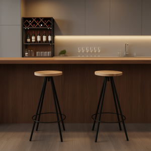 Taburetes de Bar de Madera Natural con Estructura Metálica, Diseño Industrial Moderno, Base Estable, Muebles de Bar para Uso Comercial, Juego de 2 - Product Image 2