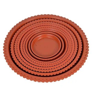 Plateau rond en plastique pour pot de fleurs, bordé de dentelle, brun rougeâtre et blanc, léger, moulé par injection, support de palette - Product Image 4
