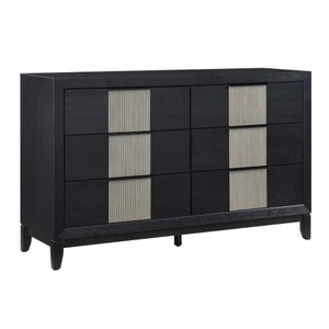 Contemporary 6-Drawer Dresser Charcoal Gray Finish Solid Wood Bedroom Furniture 1pc Storage Cabinet Reeded Front Panels - Product Image 2