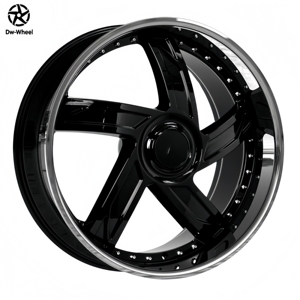 Jantes en alliage forgé DW Deep Convace Dish Lip, 24 et 26 pouces, noir brillant avec lèvres en acier inoxydable pour Dodge Challenger Ford Mustang - Product Image 1