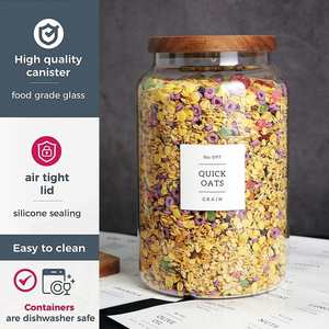 Bocaux en verre hermétiques <span class=keywords><strong>de</strong></span> qualité alimentaire avec couvercle en bambou à clapet, capacité 1 gallon, 132 étiquettes pour garde-manger, <span class=keywords><strong>farine</strong></span>, sucre, cornichons, miel - Product Image 4