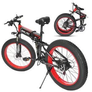 dyu ebike Suppliers-Smlro S11 48v 1000W 모터 14Ah $ amsung 배터리 전기 접이식 자전거 서스펜션 포크 26 인치 지방 타이어 전자 자전거 접이식 ebike