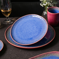 WEIYE assiettes en glaçure de chine japonaise assiettes cassables ensemble assiettes rondes en céramique bleues et roses pour buffet de restaurant