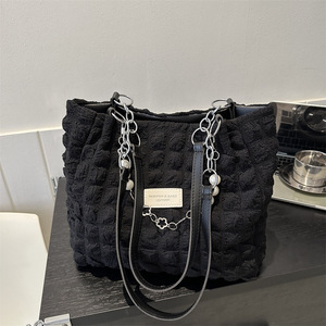 Bolso de Hombro de Algodón para Mujer, Diseño Moderno 2026, con Dos Asas, Pliegues Burbuja, Cierre de Cremallera, Portátil, Forro de Poliéster, 7 Pulgadas - Product Image 6
