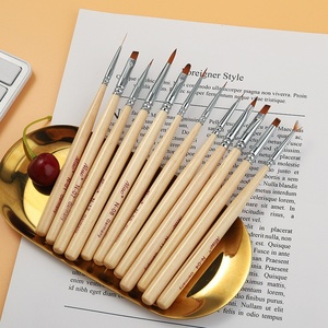 Pinceau à ongles plat à manche en bois, avec virole ondulée en nylon, pour débutants, pour la peinture florale, le liner et le gel, outil stylo de manucure professionnel - Product Image 2
