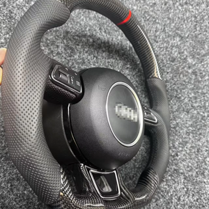 Convient pour Audi TT TTS TTRS R8 V8 V10 Volant en fibre de carbone à fond plat Volant de voiture en cuir pour usage <span class=keywords><strong>automobile</strong></span> - Product Image 1