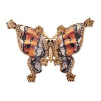 Broche vintage en alliage de zinc, motif aile de papillon, cristal en forme de goutte, filigrane ajouré dégradé, avec placage nickel noir