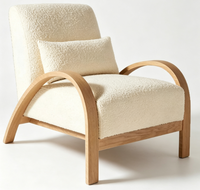 Fauteuil d'appoint rembourré en bouclette avec structure en bois massif courbé, canapé individuel de loisirs pour la décoration du salon