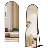 Miroir pleine longueur moderne à cadre en métal noir, verre trempé HD, à poser, à accrocher ou à appuyer, pour chambre, salon, entrée