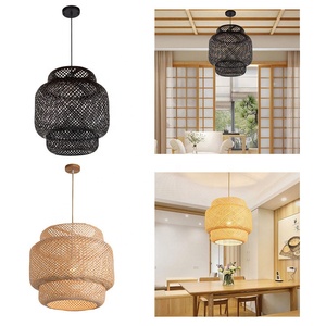 Lampe tissée naturelle faite à la main lampe en osier bambou rotin classique suspension pour salon hôtel restaurant - Product Image 5