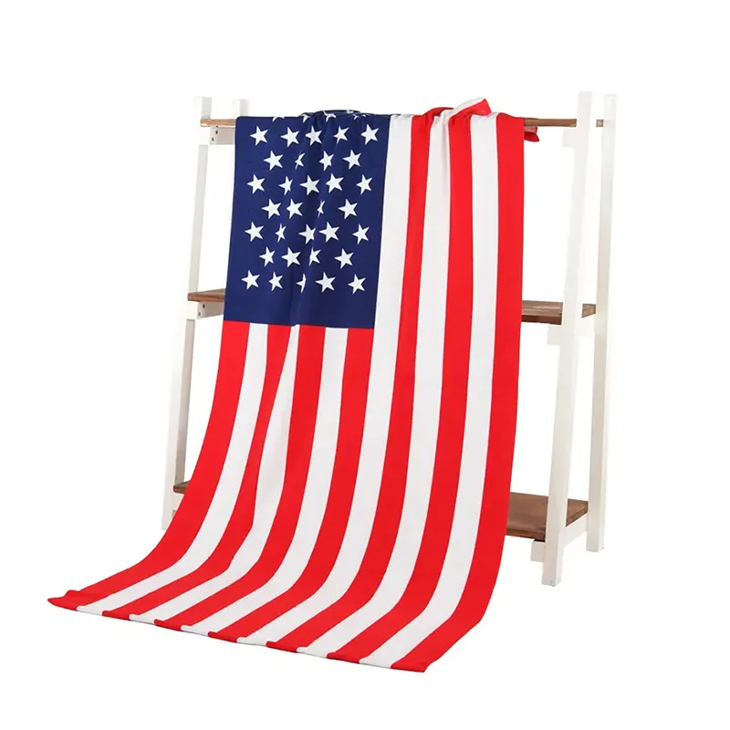 कस्टम रंगीन लक्जरी पर्यावरण अनुकूल कपास महिला पुरुष यूएसए अमेरिका ध्वज समुद्र तट तौलिया