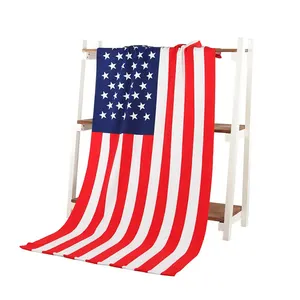 Handuk pantai bendera Amerika Serikat pria wanita katun Ramah Lingkungan Mewah berwarna kustom