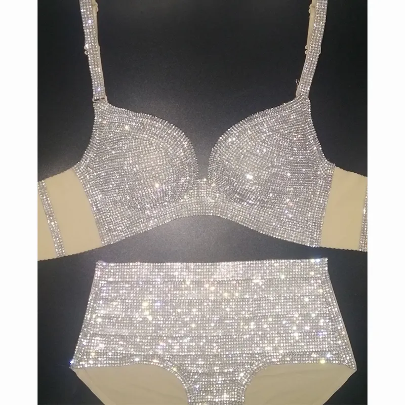 Lingerie sensual mulheres clube noturno, 2 peças, roupa de banho, bonita, o biquíni sensual com strass