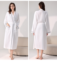 Peignoir de luxe à col châle unisexe en coton gaufré blanc, peignoir d'hôtel, logo personnalisé