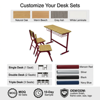 Ensemble bureau et chaise 2 places, plateau en stratifié bois, structure métallique, étagère de rangement en treillis métallique pour salle de classe, maternelle, école primaire, vente en gros