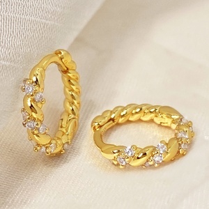 New Arrival <b>Earrings</b> <b>Women</b> Jewelry 18K Gold Plated Zirconia Gemstone Twisted Huggie <b>Earrings</b> <b>for</b> Girl - Product Image 3