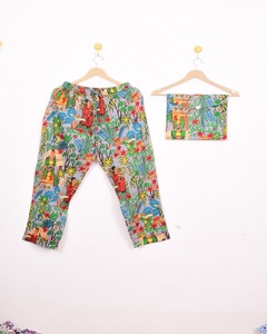 Ensemble de pyjama en coton de qualité supérieure, style vintage, satiné, longueur genou, boutonné, imprimé à la main, respirant, vêtements de nuit d'été - Product Image 5