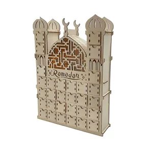 2023 nuovo calendario Ramadan in legno Eid per regalo per bambini ornamenti per la casa scatola calendario dell'avvento Ramadan fai da te